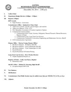 AGENDA ROCKINGHAM COUNTY COMMISSIONERS Commissioners Conference Room - Brentwood, New Hampshire December 30, 2014 – 2:00 p.m.