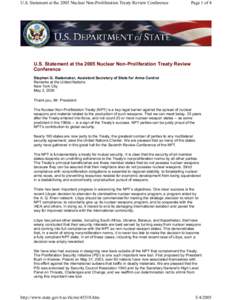 U.S. Statement at the 2005 Nuclear Non-Proliferation Treaty Review Conference  Page 1 of 4 U.S. Statement at the 2005 Nuclear Non-Proliferation Treaty Review Conference
