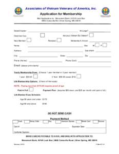 Associates of Vietnam Veterans of America, Inc. Application for Membership    	
  