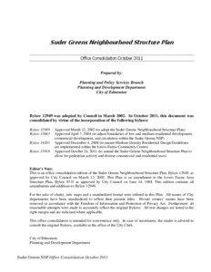 Suder Greens Neighbourhood Structure Plan Office Consolidation October 2011