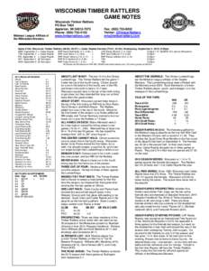 WISCONSIN TIMBER RATTLERS GAME NOTES Midwest League Affiliate of the Milwaukee Brewers