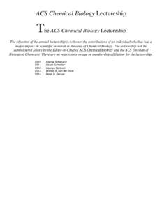ACS Chemical Biology Lectureship  The ACS Chemical Biology Lectureship