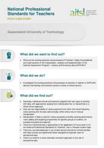 National Professional Standards for Teachers - Pilot Case Study - Queensland University of Technology