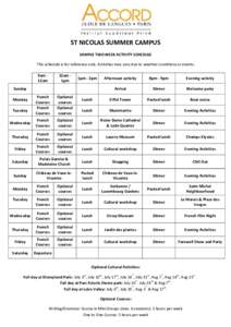 SAMPLE TWO WEEK ACTIVITY SCHEDULE