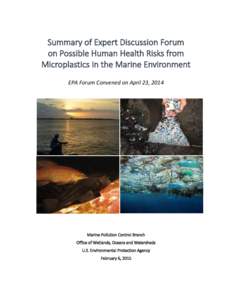 Summary of Expert Discussion Forum on Possible Human Health Risks from Microplastics in the Marine Environment EPA Forum Convened on April 23, 2014  Marine Pollution Control Branch