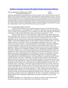 Southern Campaign American Revolution Pension Statements & Rosters Pension application of Mathias Peer S17009 Transcribed by Will Graves f16VA[removed]