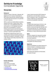 Nanotechnology / Technology / Biotechnology / Sers / Chemistry / Surface enhanced Raman spectroscopy / Raman scattering / Swinburne University of Technology / Biosensor / Sensors / Physical chemistry / Nanoprobe