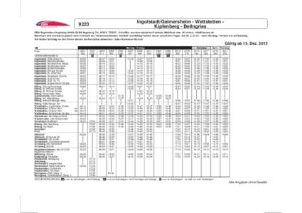 Ingolstadt/Gaimersheim - Wettstetten Kipfenberg - Beilngries[removed]RBA Regionalbus Augsburg GmbH, 86199 Augsburg, Tel[removed], (14 ct/Min. aus dem deutschen Festnetz, Mobilfunk max. 42 ct/min), [removed] Bah