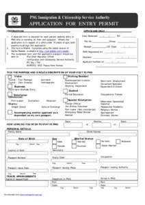 PNG Entry Permit Application Form