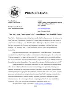 PRESS RELEASE New York State Unified Court System Contact: Lucian Chalfen, Public Information Director
