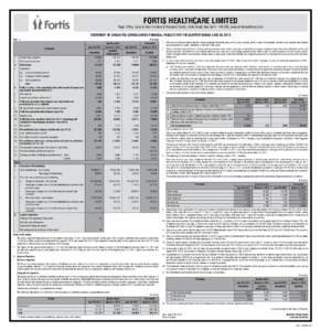 FORTIS HEALTHCARE LIMITED  Regd. Office: Escorts Heart Institute & Research Centre, Okhla Road, New Delhi[removed], www.fortishealthcare.com STATEMENT OF UNAUDITED CONSOLIDATED FINANCIAL RESULTS FOR THE QUARTER ENDED JU