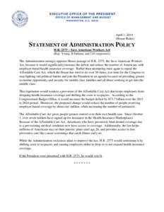 Statement of Administration Policy on H.R[removed]Save American Workers Act