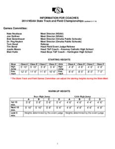 INFORMATION FOR COACHES 2014 NSAA State Track and Field Championships (updated[removed]Games Committee: Nate Neuhaus Jon Dolliver Bob Danenhauer