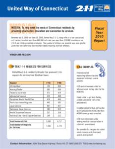 United Way of Connecticut  MISSION: To help meet the needs of Connecticut residents by providing information, education and connection to services. Between July 1, 2009 and June 30, 2010, United Way 2-1-1, along with all