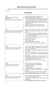 HIGH COURT OF DELHI: NEW DELHI The Roster of Sitting of Hon’ble Judges of Delhi High Court effective from 5th January, 2015 is as under:Division Benches DB-I Hon’ble Ms. Justice G. Rohini