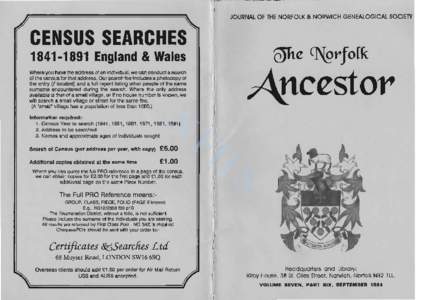 JOURNAL OF THE NORFOLK & NORWICH GENEALOGICAL SOCIE  CENSUS SEARCHESEngland & Wales Where you have the address of an individual, we can conduct a search