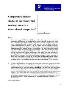 Comparative literary studies in the twenty-first century: towards a