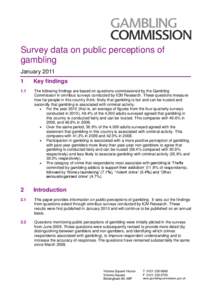 Survey data on public perceptions of gambling - January 2011