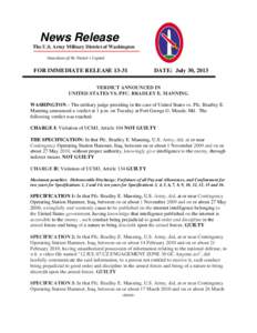 News Release The U.S. Army Military District of Washington Guardians of the Nation’s Capital FOR IMMEDIATE RELEASE 13-31