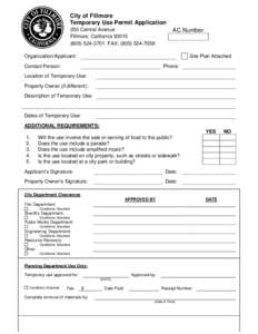 City of Fillmore Temporary Use Permit Application 250 Central Avenue Fillmore, California[removed]3701 FAX: ([removed]