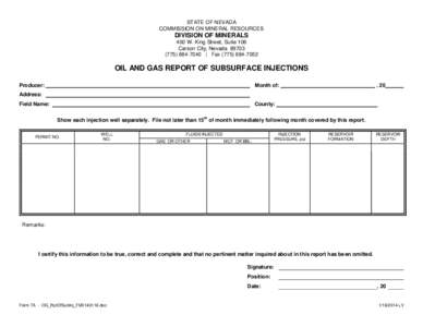 STATE OF NEVADA COMMISSION ON MINERAL RESOURCES DIVISION OF MINERALS 400 W. King Street, Suite 106 Carson City, Nevada 89703