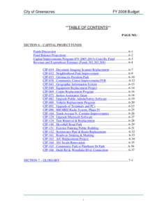 City of Greenacres  FY 2008 Budget **TABLE OF CONTENTS** PAGE NO.