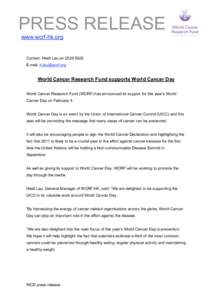 PRESS RELEASE www.wcrf-hk.org Contact: Heidi Lau on[removed]E-mail: [removed]