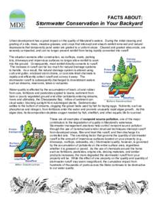FACTS ABOUT:  Stormwater Conservation in Your Backyard Urban development has a great impact on the quality of Maryland’s waters. During the initial clearing and grading of a site, trees, meadow grasses, and crops that 