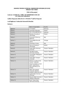 ERASMUS MUNDUS EXTERNAL COOPERATION WINDOW (EM ECW) PROJECT FACT SHEET TITLE of the project Contract: [removed]EM[removed]DE-ERAMUNDUS-ECW-L04 Lot 4 (Russian Federation) Call for Proposals: EACE[removed]EM ECW 2nd Call fo