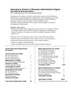 Associate in Science in Business Administration Degree International Business Option (This page replaces p.57 of the Academic Bulletin) This Option is for students who wish to continue their study in the field of Busines