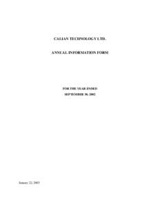 CALIAN TECHNOLOGY LTD.  ANNUAL INFORMATION FORM FOR THE YEAR ENDED SEPTEMBER 30, 2002