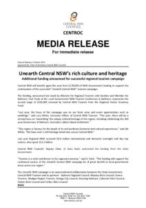CENTROC  MEDIA RELEASE For immediate release Date of Release: 6 March 2015 Approved by: Chair of (Centroc) Central NSW Councils