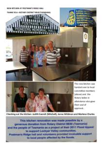 NEW KITCHEN AT POSTMAN’S RIDGE HALL  THANK YOU—ROTARY DISTRICTTASMANIA) The new kitchen was handed over to local