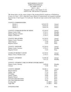 RICHARDSON COUNTY EMPLOYEE/OFFICIAL SALARIES AS OF JULY 1, 2012 Pursuant to NE rev. State Statute[removed]LB299 of the 1996 Session of Legislature