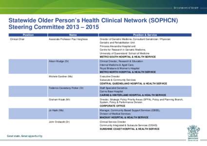 Steering Committee Membership 2013 – 2015 | Statewide Older Person’s Health Clinical Network | Clinical Access and Redesign Unit