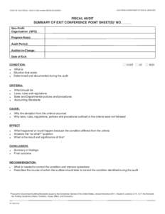 STATE OF CALIFORNIA - HEALTH AND HUMAN SERVICES AGENCY  CALIFORNIA DEPARTMENT OF SOCIAL SERVICES FISCAL AUDIT SUMMARY OF EXIT CONFERENCE POINT SHEET(S)1 NO. _____