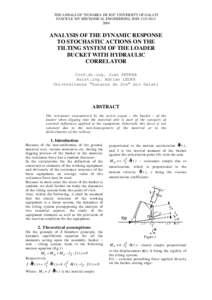 THE ANNALS OF “DUNAREA DE JOS” UNIVERSITY OF GALATI FASCICLE XIV MECHANICAL ENGINEERING, ISSNANALYSIS OF THE DYNAMIC RESPONSE TO STOCHASTIC ACTIONS ON THE