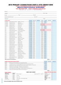 2015 PRIMARY CONNECTIONS UNITS & KITS ORDER FORM PLEASE FAX TO THE NUMBER BELOW QUOTING YOUR OFFICIAL SCHOOL ORDER NUMBER ABACUS EDUCATIONAL SUPPLIERS  Fax: (