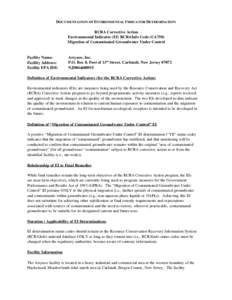 Documentation of Environmental Indicator Determination - Arsynco Incorporated, Carlstadt, New Jersey