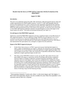 Results from the Survey of IMF Staff in Connection with the Evaluation of the 
PRSP/PRGF
 -- August 23, 2004