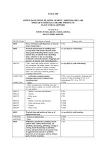 Section XIII ARTICLES OF STONE, PLASTER, CEMENT, ASBESTOS, MICA OR SIMILAR MATERIALS; CERAMIC PRODUCTS; GLASS AND GLASSWARE CHAPTER 68