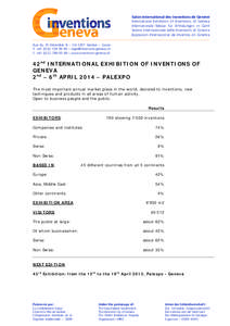 Salon International des Inventions de Genève International Exhibition of Inventions of Geneva Internationale Messe für Erfindungen in Genf Salone Internazionale delle Invenzioni di Ginevra Exposicion Internacional de I