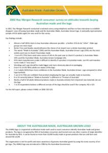 2002 Roy Morgan Research consumer survey on attitudes towards buying Australian made and the logo In 2002, Roy Morgan Research conducted a national survey using telephone and face-to-face interviews to establish shoppers