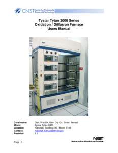 Level 1 Operating instruction Manual for the Tystar Oxidation/Diffusion Furnace Systems