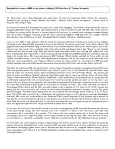 Bangladeshi women, child are in prison violating GOI directives & Torture in custody  Mr. Paran Gain, son of- Late Tarapada Gain, aged about- 38 years, by profession- Daily Laborer, by communitySchedule Caste, residing a