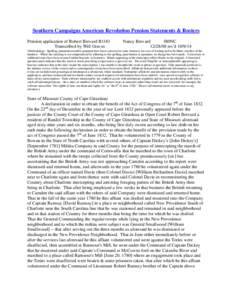 Southern Campaigns American Revolution Pension Statements & Rosters Pension application of Robert Brevard R1181 Transcribed by Will Graves Nancy Brevard f80NC