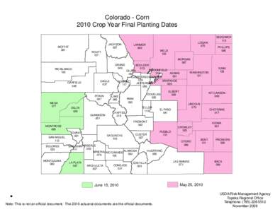Colorado - Corn 2010 Crop Year Final Planting Dates JACKSON 057  MOFFAT