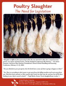 Poultry Slaughter  L . Parascandola The Need for Legislation