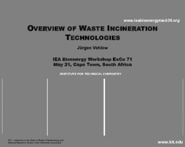www.ieabioenergytask36.org  OVERVIEW OF WASTE INCINERATION TECHNOLOGIES Jürgen Vehlow IEA Bioenergy Workshop ExCo 71