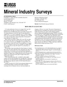 Mineral Industry Surveys For information, contact: Christopher A. Tuck, Iron Ore Commodity Specialist U.S. Geological Survey 989 National Center Reston, VA 20192